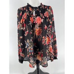 LOFT Floral Top Womens Large Black Ruffle Dark Romantic Fairy Boho Cottagecore